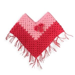 Handmade Knit Toddler Size Crochet Poncho
pink and red w/ flowers